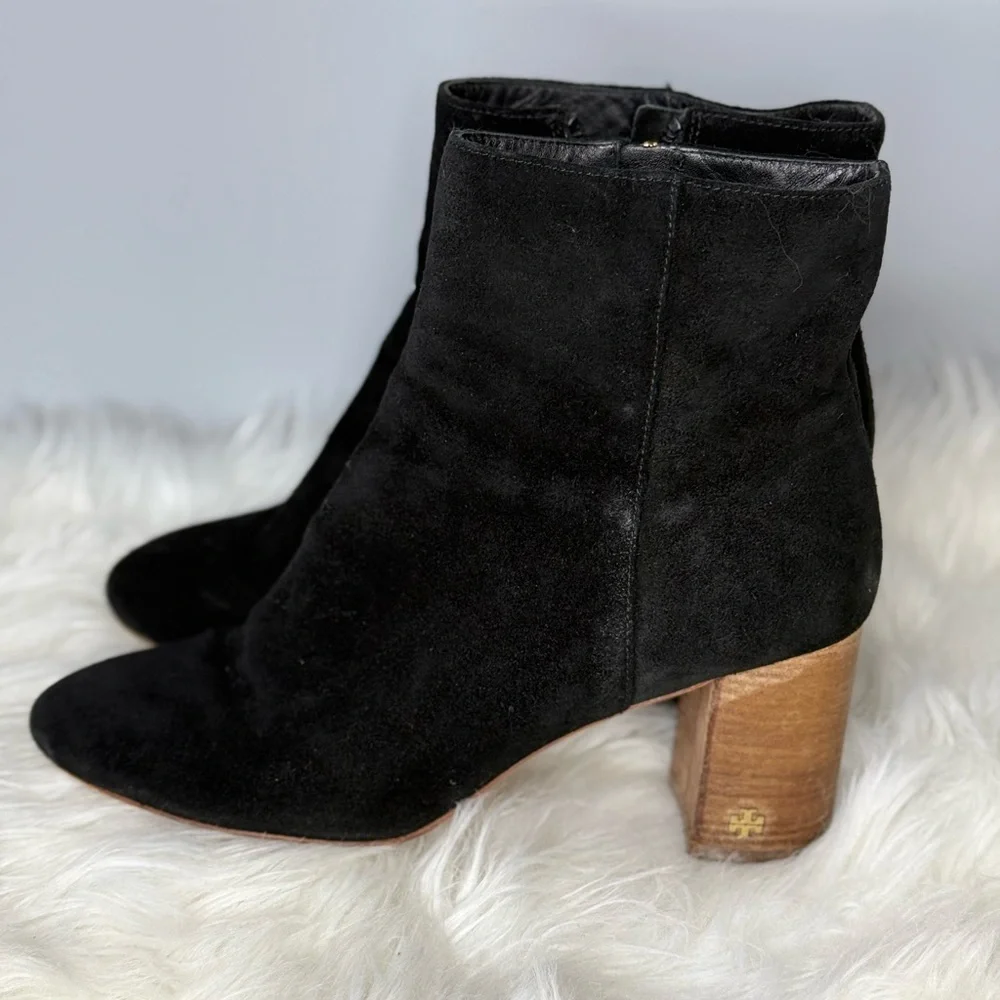 TORY BURCH Brooke Ankle Bootie Black Suede‎ Size 10 GUC